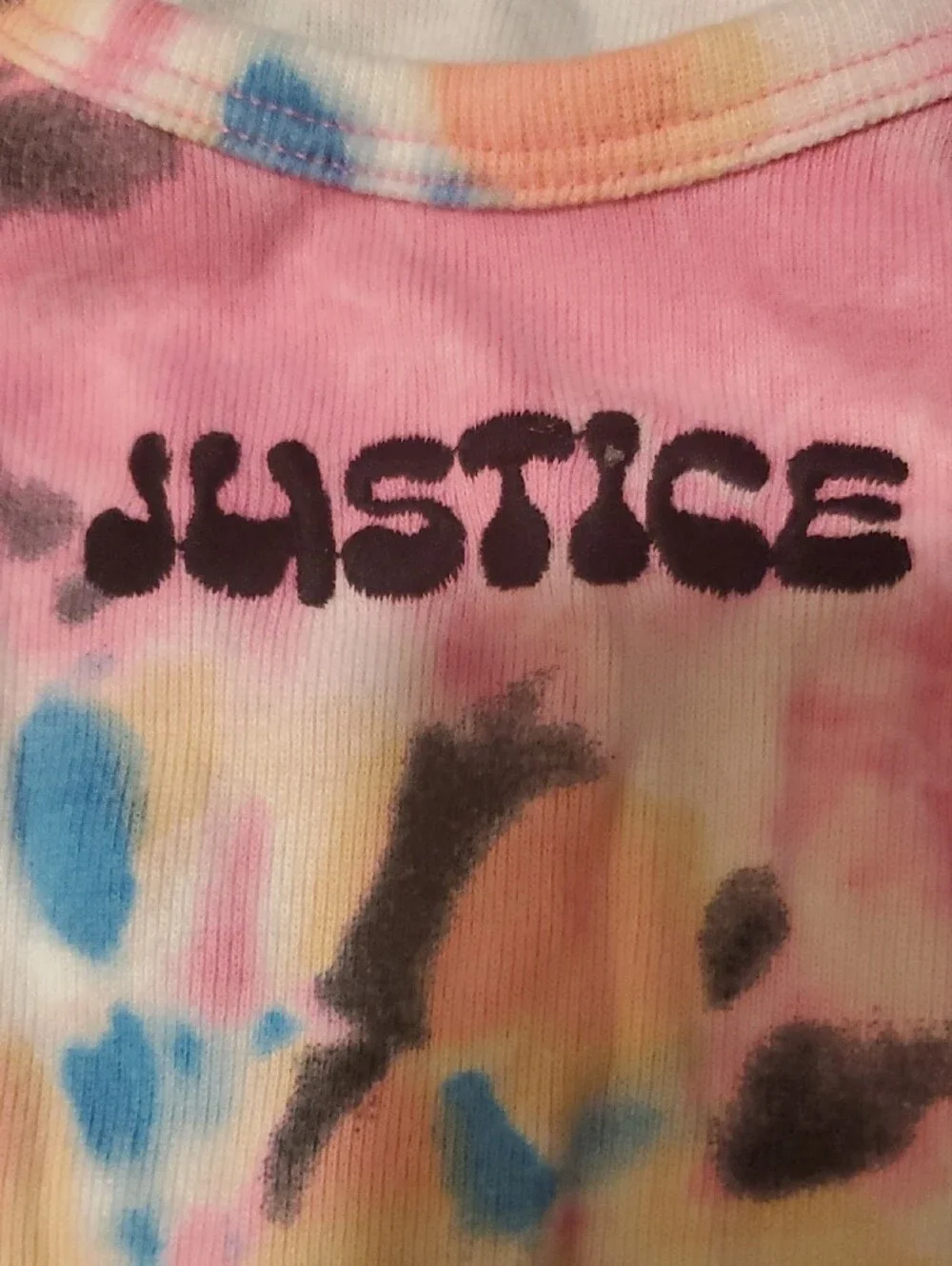 Justice Pink Tie-Dye Tank Top with Blue and Black Accents